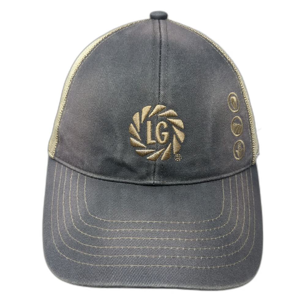 K-Products Baseball Cap Gray Beige OS Mesh Back LG Seeds Agri Logo Strapback Hat